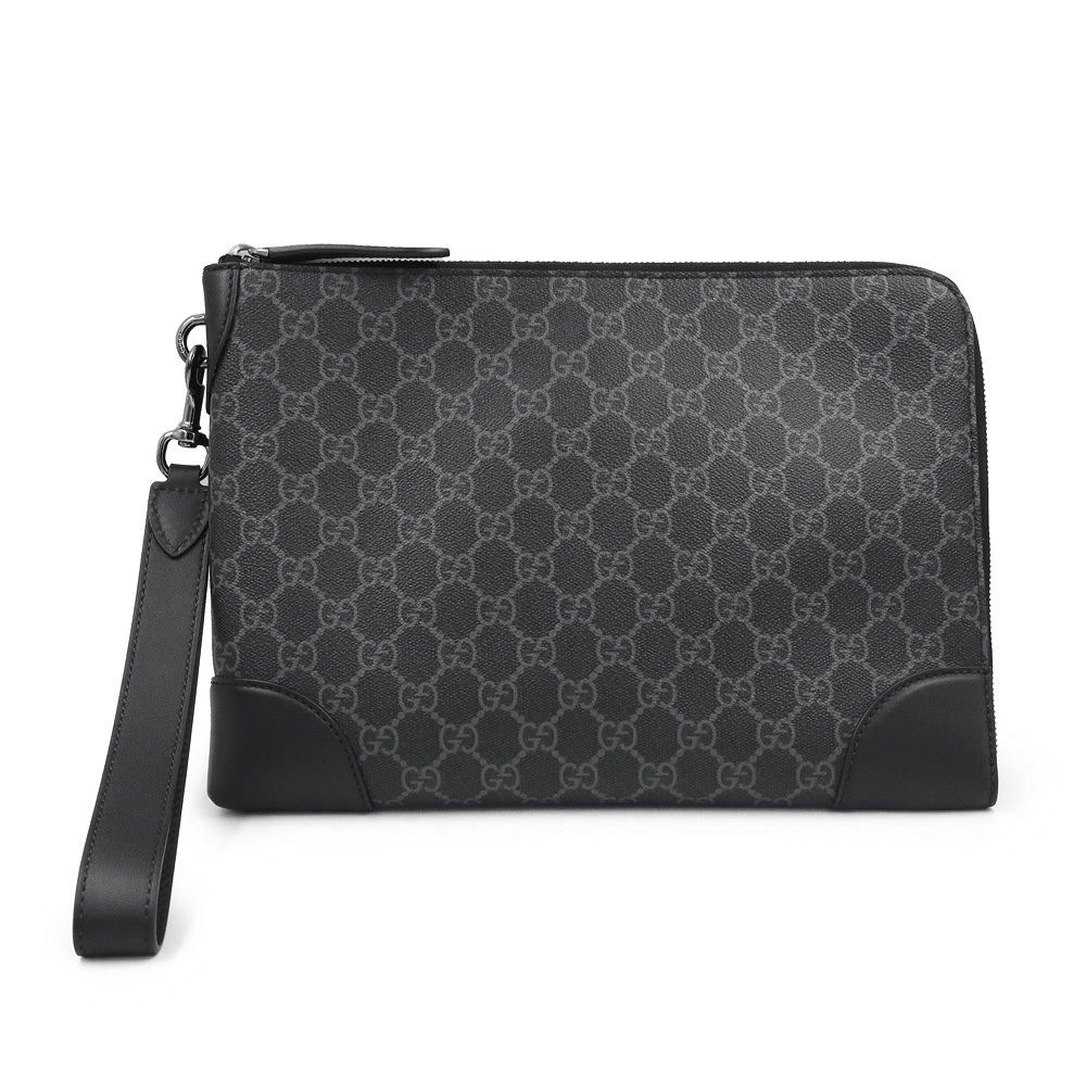 GUCCI GG Emblem Business Case Leather Black Shoulder Clutch Bag